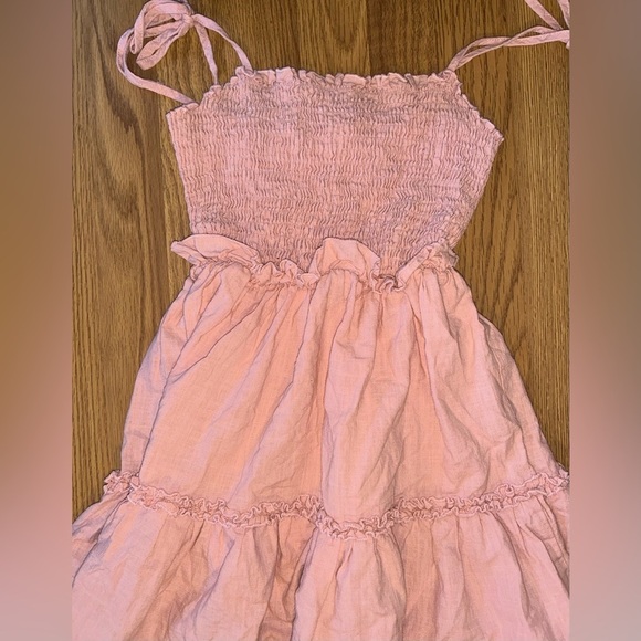 Soft Pink Ruffle Mini Dress XS Shein Smocked Tie Strap Summer Cottagecore Size 2 - Picture 5 of 7